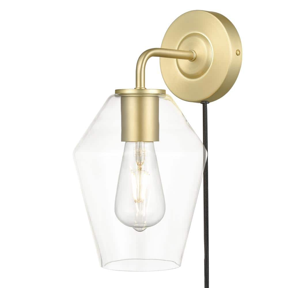 Light Society Clare 4.7 In. Brushed Brass Clear Plug-in Wall Sconce Ls 