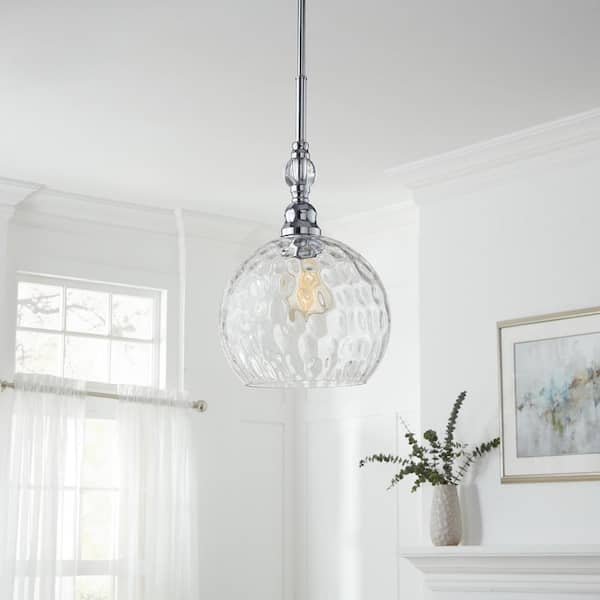 Home Decorators Collection Letezia 1-Light Polished Chrome Pendant Light Fixture with Clear Glass Globe Shade
