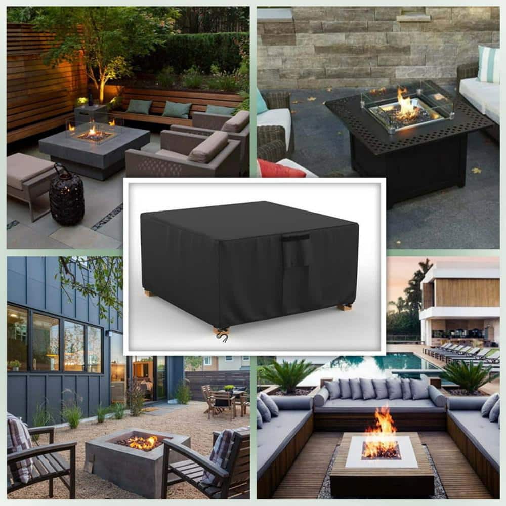 Black Waterproof Polyester Square Fire Pit Cover, 36" x 36" x 20"