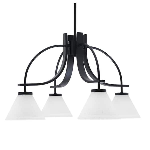 Unbranded Olympia 14.25 in. 4-Light Matte Black Downlight Chandelier White Muslin Glass Shade