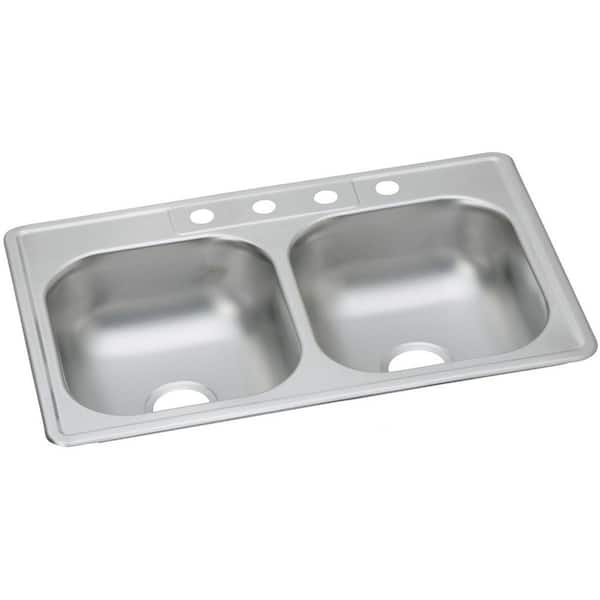 Elkay Dayton 33in. Drop-in 2 Bowl 22 Gauge Satin Stainless Steel Sink Only and No Accessories