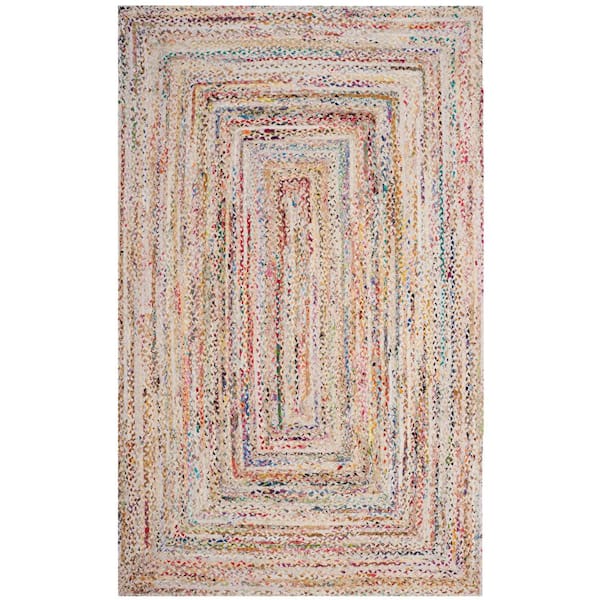 SAFAVIEH Braided Ivory/Multi 5 ft. x 8 ft. Border Area Rug