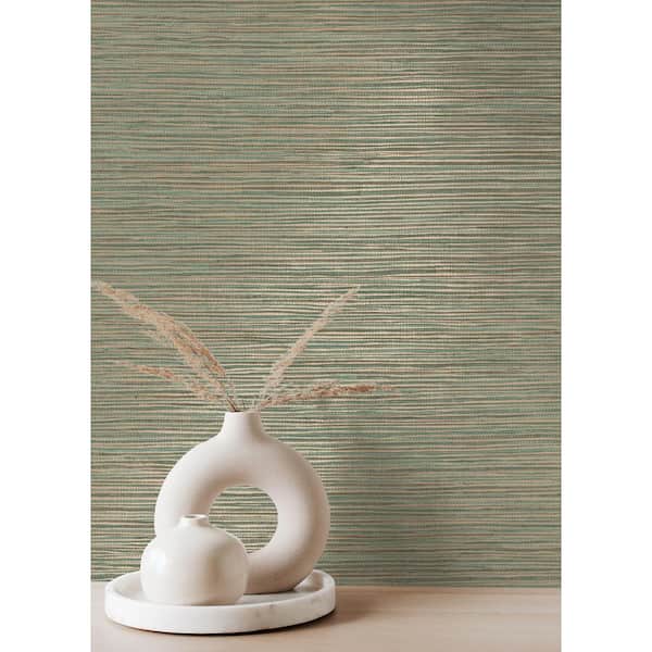Alton Green Faux Grasscloth Textured Non-Pasted Non-Woven Wallpaper Sample