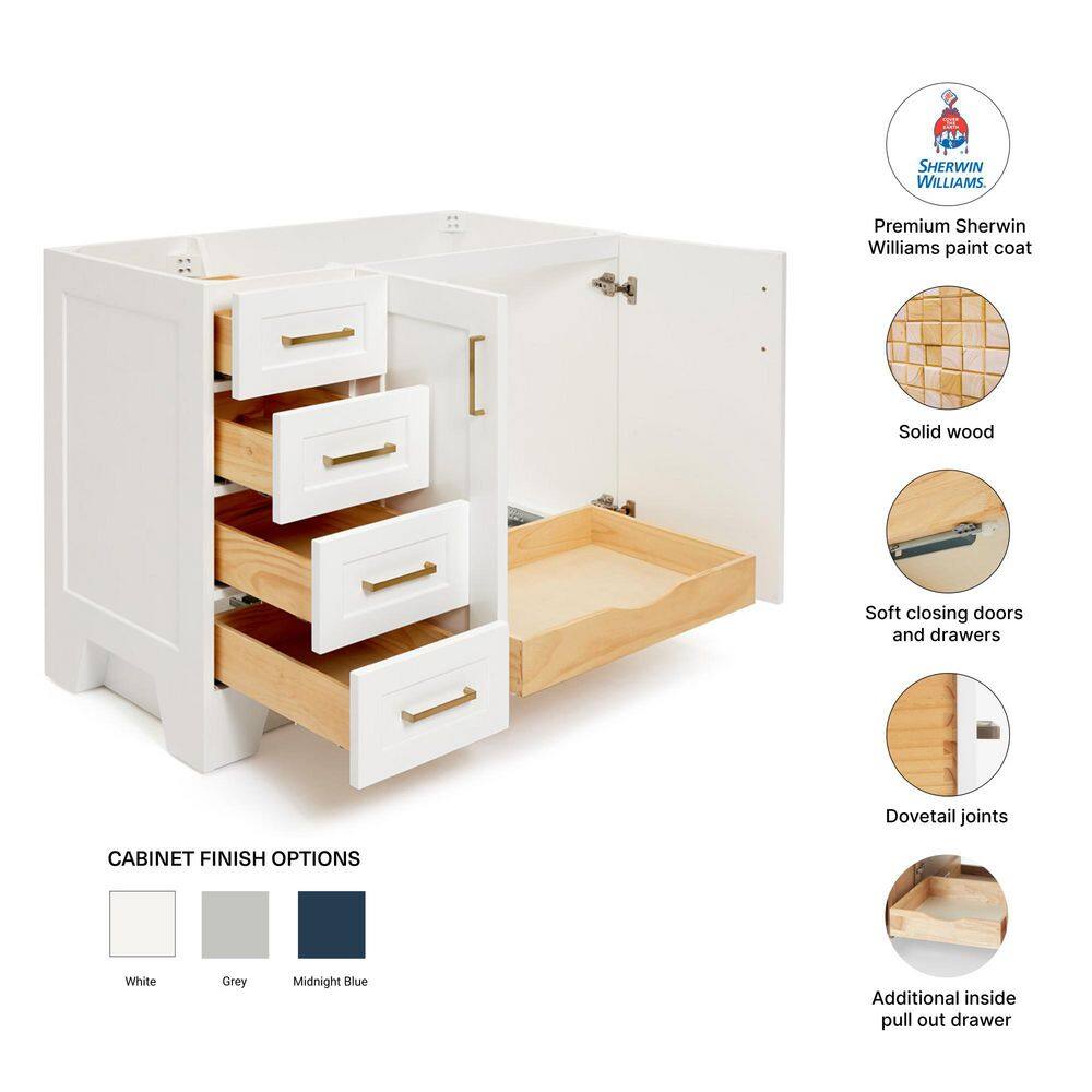 White Wood Freestanding Bathroom Vanity with Brass Hardware, 42 inches