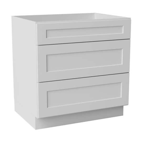 33 in. W x 24 in. D x 34.5 in. H Ready to Assemble Solid Wood Shaker Drawer Base Kitchen Cabinet in White