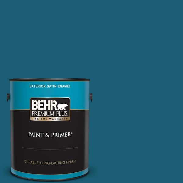 BEHR PREMIUM PLUS 1 gal. #540D-7 Deep Blue Sea Satin Enamel Exterior Paint & Primer