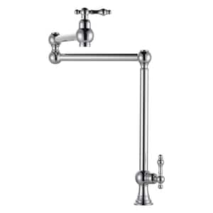 Polished Chrome Deck Mounted Pot Filler with Double Handle Swing Folding Faucet in Solid Brass