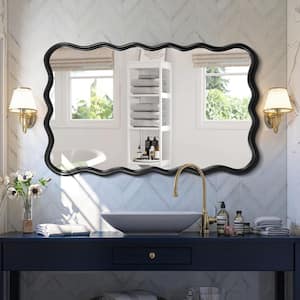 40 in. W x 28 in. H Wood Wavy Wall Mirror Rectangle Vanity Mirror Decorative Mirror for Living Room Entryway, Black