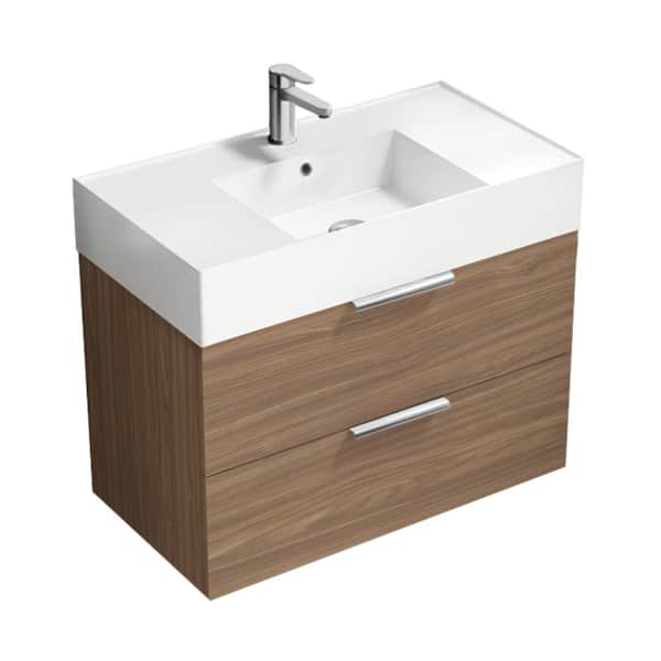 Nameeks Derin 31.89 in. W x 17.32 in. D x 25.2 in. H Modern Bathroom Vanity in Walnut With White Ceramic Top