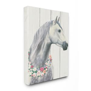 16 in. x 20 in. "Spirit Stallion Horse With Flower Wreath" by James Wiens Printed Canvas Wall Art