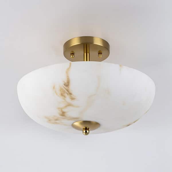 EDISLIVE 13.8 in. 3-Light Dome Brushed Gold Semi-Flush Mount with