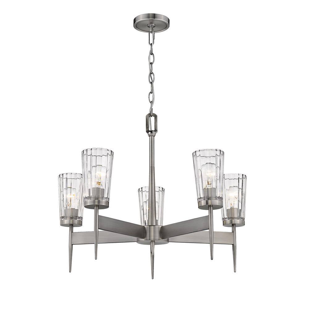 Flair 5-Light Antique Nickel Indoor Shaded Chandelier Light with Clear Glas