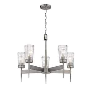 Flair 5-Light Antique Nickel Indoor Shaded Chandelier Light with Clear Glass Shade With No Bulb Included