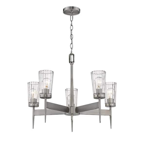 Unbranded Flair 5-Light Antique Nickel Indoor Shaded Chandelier Light with Clear Glass Shade With No Bulb Included