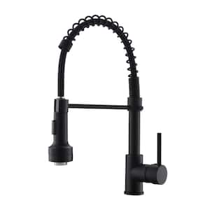 Single-Handle Pull-Down Sprayer Kitchen Faucet with LED in Matte Black