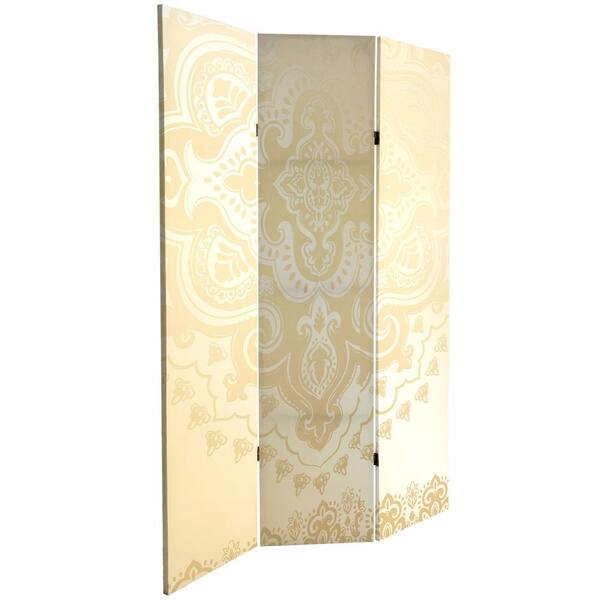 6 ft Tall Double Sided Black Indian Pattern Canvas Room Divider 