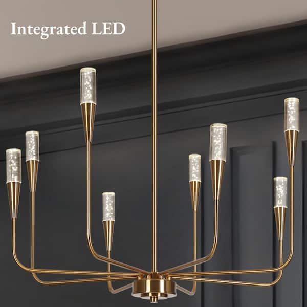 LNC Modern 27 in. 40-Watt 8-Light Integrated LED Plated Brass Candle Chandelier Ceiling light for Dining Room Kitchen Island