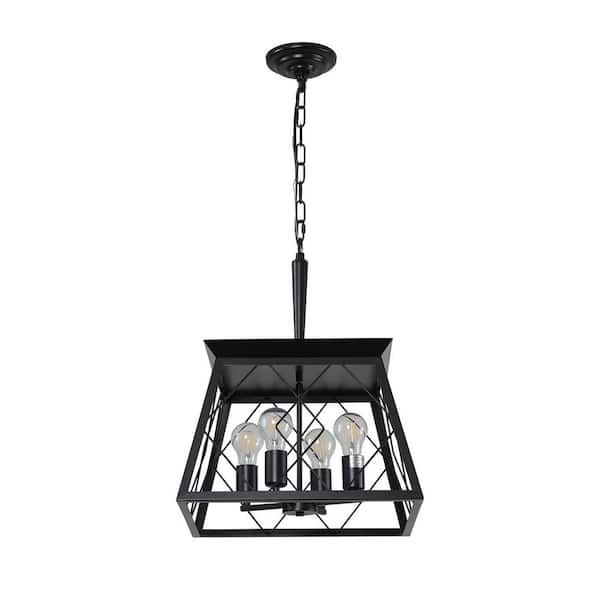 Jushua 4-Light Farmhouse Black Metal Rustic Chandelier, Hanging Ceiling Light, Pendant Light Fixture