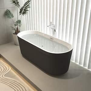 59 in. x 30 in. Acrylic Freestanding Soaking Bathtub in Gloss Black With Brushed Nickel Overflow and Pop-Up Drain