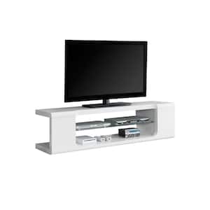 59 in. Gloss White Particle Board TV Stand Fits TVs Up to 58 in.