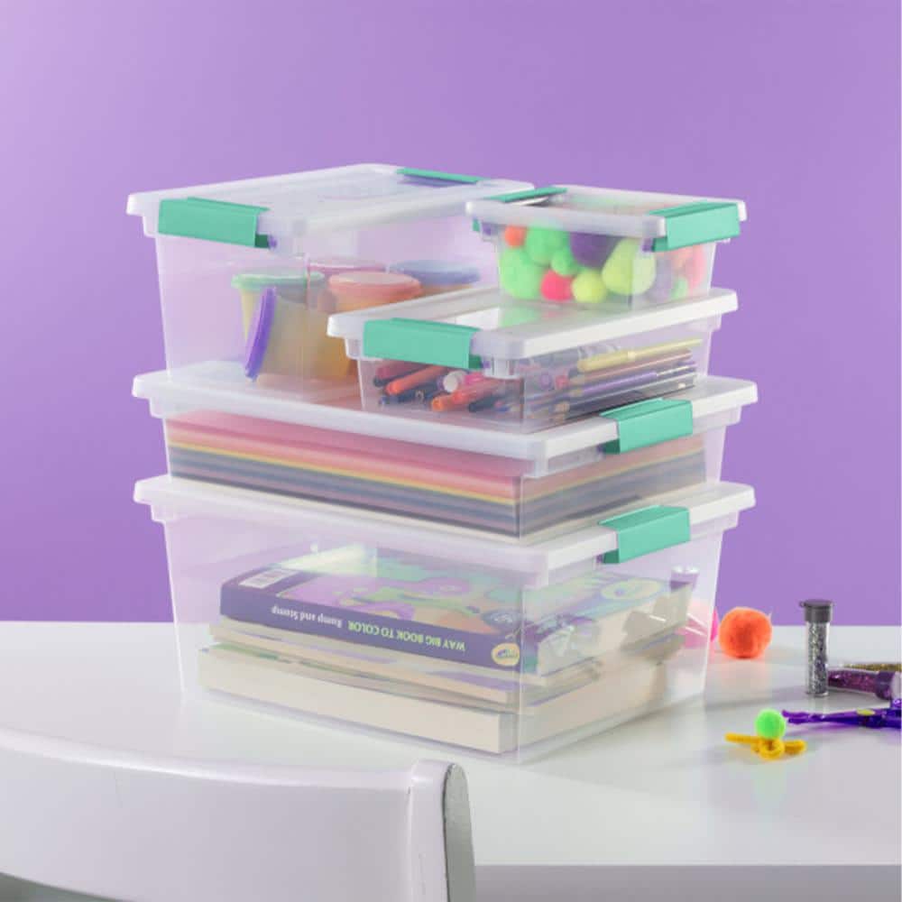 Large Clear Plastic Stackable Storage Bins with Latching Lid, 12-Pack