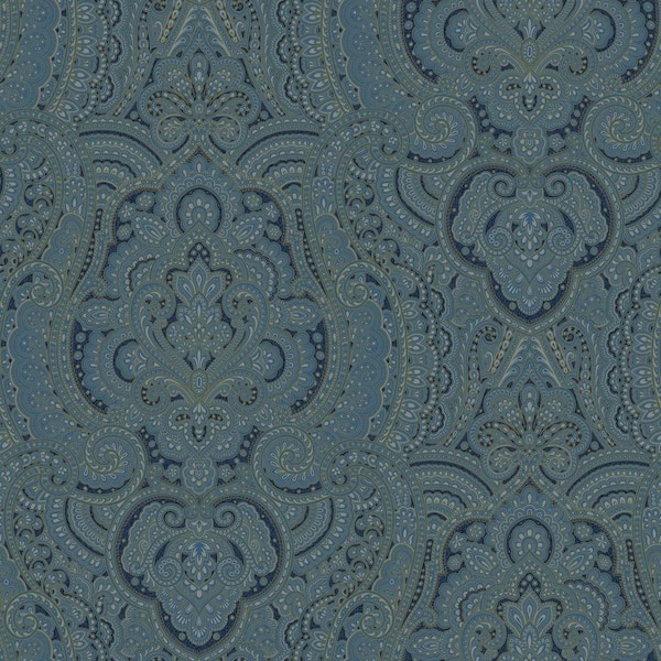 The Wallpaper Company 8 in. x 10 in. Metallic Damask Swirl Wallpaper Sample