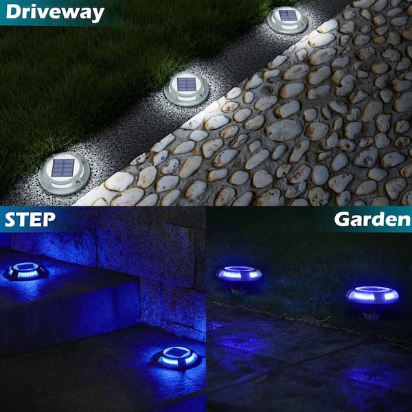 4.84 in. x 4.66 in. Aluminum Blue/White Solar Driveway Arbor Lights with 4 Lighting Modes(4-Pack)