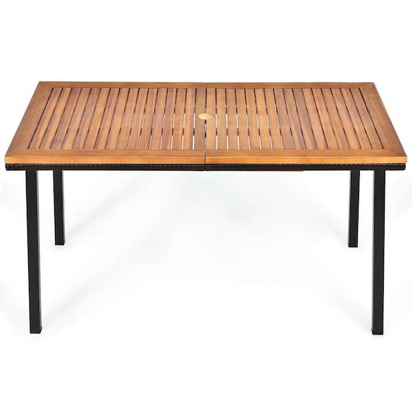 55 Inch Outdoor Patio Acacia Dining Table with Umbrella Hole