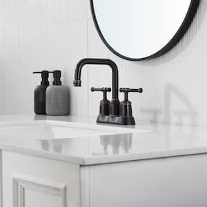 Deck Mounted 2-Handle 4 in. Bathroom Faucet Sink Faucet with Drain Kit Included and Deckplate in Oil Rubbed Bronze