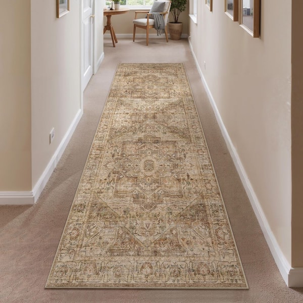 Datura Gold Brown 2 ft. x 6 ft. Oriental Vintage Medallion Runner Rug
