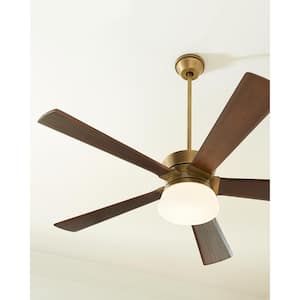 Atlantic 56 in. Integrated LED Indoor Hand-Rubbed Antique Brass Ceiling Fan with Dark Walnut Blades and Remote Control