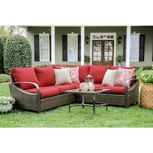 Trenton 4-Piece Wicker Sectional Seating Set with Red Polyester Cushions