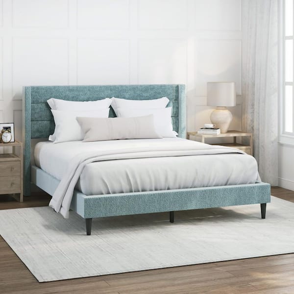 Hillsdale Demore Blue Queen Upholstered Bed with Horizontal Channel Tufting