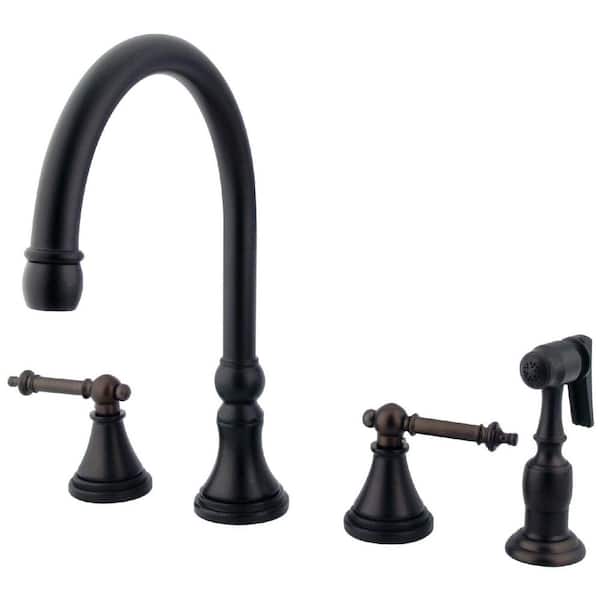 Kingston Brass Templeton 2-Handle Deck Mount Widespread Kitchen Faucets with Brass Sprayer in Oil Rubbed Bronze