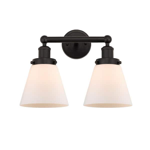 Cone 15.5 in. 2-Light Oil Rubbed Bronze Vanity Light with Glass Shade