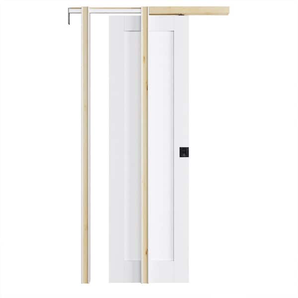 24 in. x 80 in. Paneled Blank White Primed MDF Pocket Door with Pocket Hardware Kit (Soft Close and Black Lock Included)