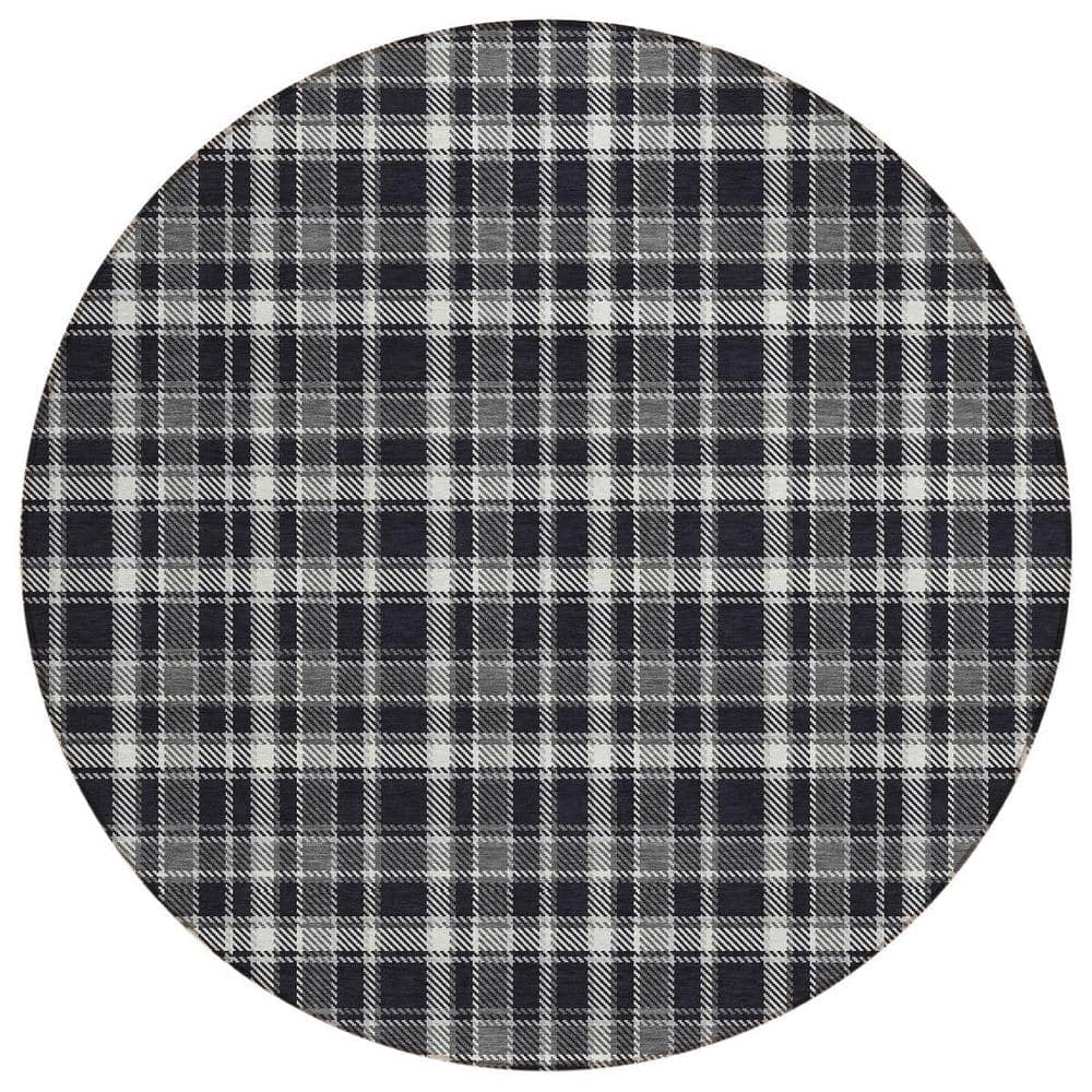 Black Gray and White 8 ft. Round Woven Plaid Round Indoor/Outdoor Area Rug price history on PriceWatchPro