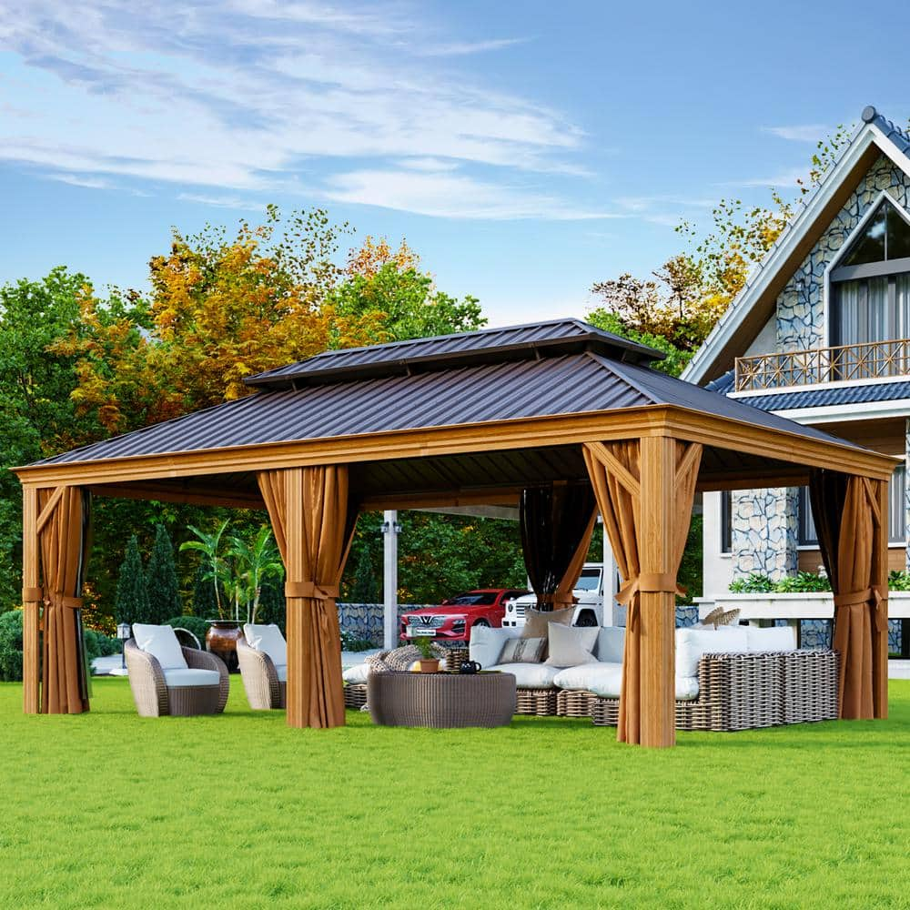 Sizzim 20 ft. x 12 ft. Wood Grain Double Galvanized Steel Roof Hardtop ...