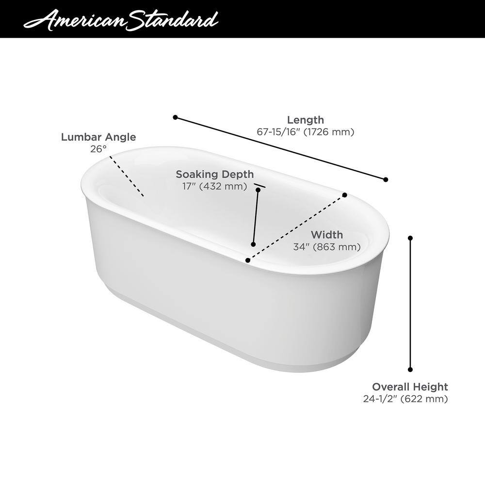 68'' White Freestanding Acrylic Soaking Bathtub