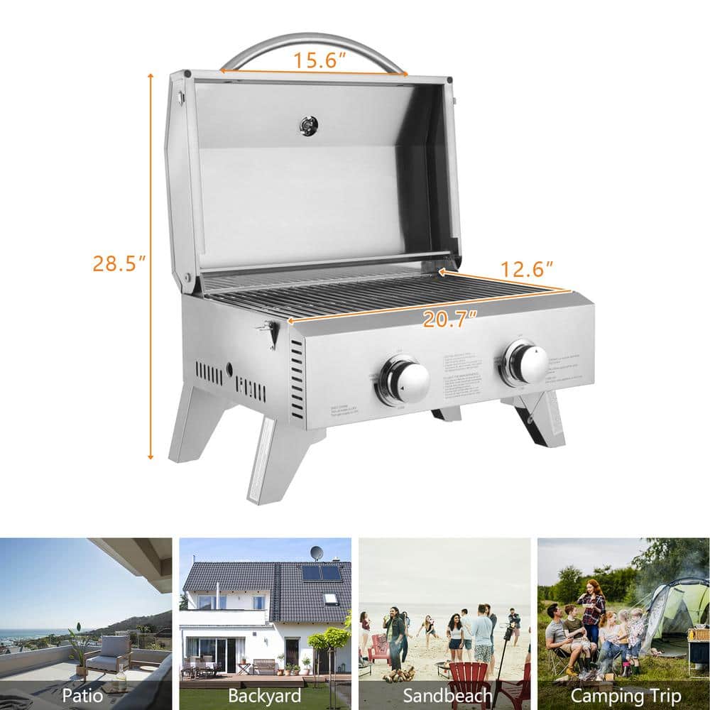 Stainless Steel 2-Burner Portable Propane Gas Grill
