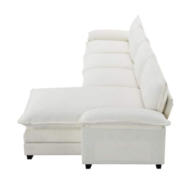 LUCKY ONE 118 in. x 55 in. Pillow Top Arm Chenille L-Shaped Cloud Sofa with Double Seat Cushions in Beige