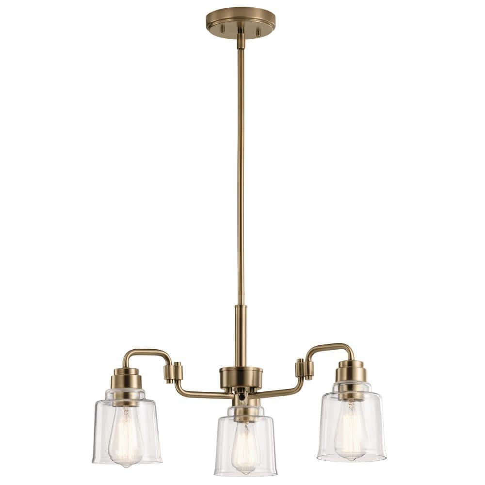 KICHLER Aivian 23 in. 3-Light Weathered Brass Vintage Industrial Shaded Circle Chandelier for Dining Room