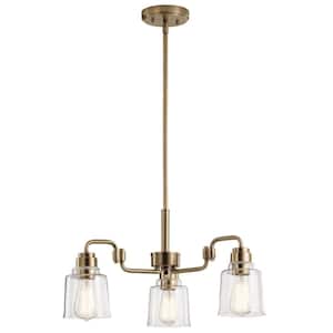 Aivian 23 in. 3-Light Weathered Brass Vintage Industrial Shaded Circle Chandelier for Dining Room