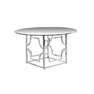 Barbosa 54 in. Modern Round Glass Dining Table Silver