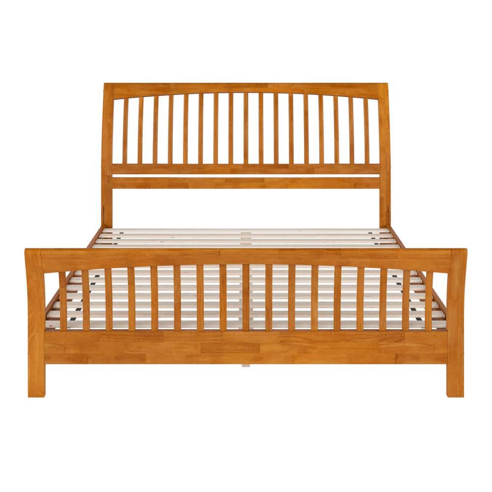 Orleans King Light Toffee Wood Platform Bed with Slatted Headboard