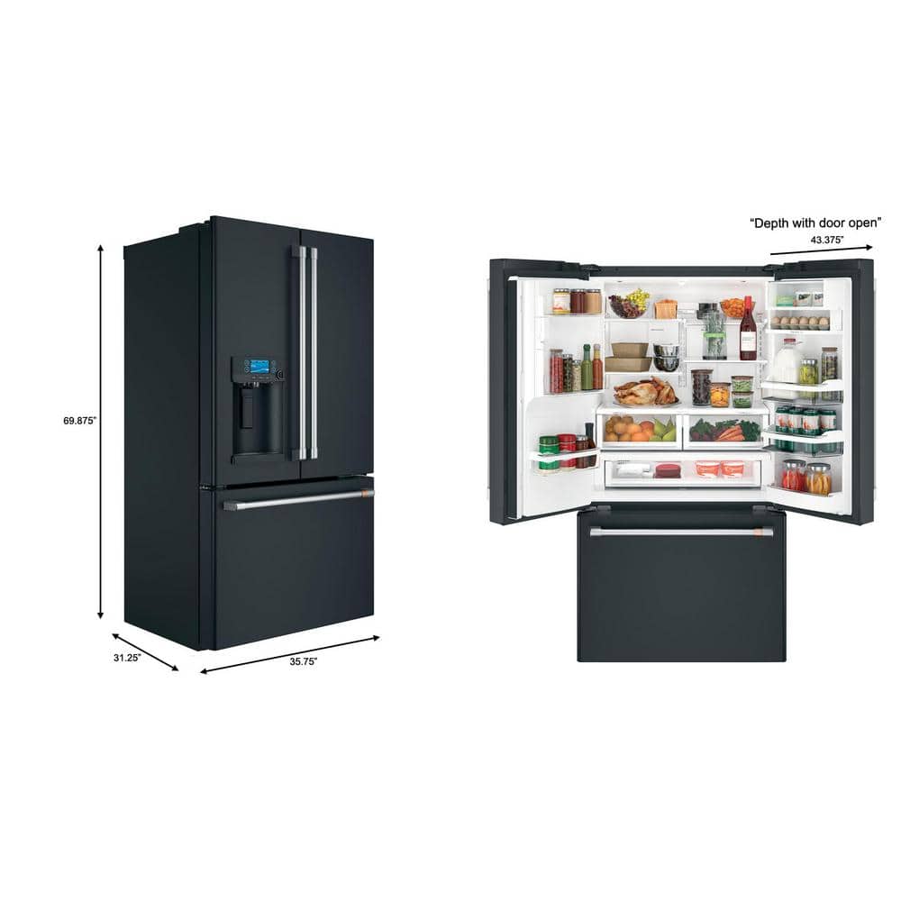 Matte Black Smart French Door Refrigerator with Hot Water Dispenser