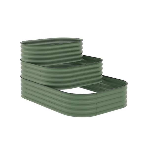 Siavonce 3-Tier Galvanized Steel Raised Garden Bed Kit, 3 Combining Planter Boxes, Open Bottom for Backyard, Green