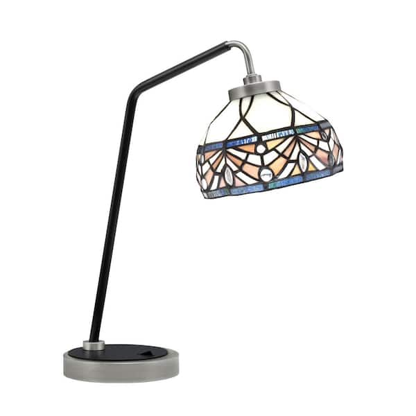 Unbranded Delgado 16.5 in. Graphite and Matte Black Desk Lamp with Royal Merlot Art Glass