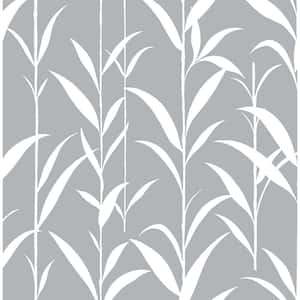 Grey Bamboo Leaves Botanical Peel and Stick Wallpaper 30.75 sq. ft.