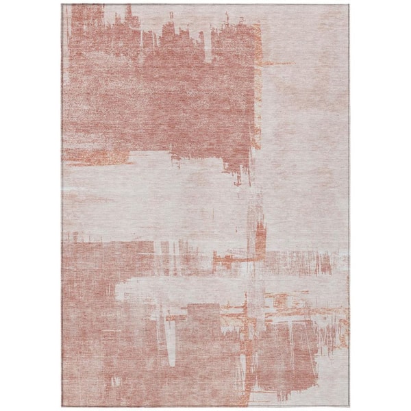 HomeRoots Blush, Mauve, Ivory 10 ft. x 14 ft. Woven Abstract Polyester Rectangle Indoor/Outdoor Area Rug